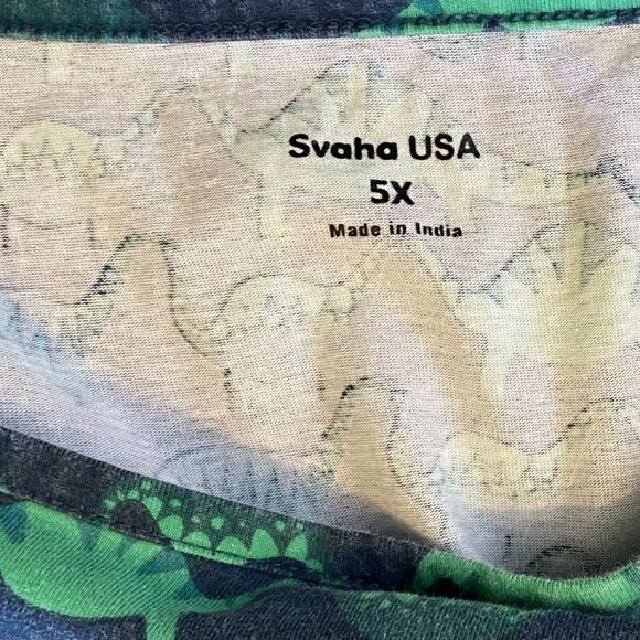 Svaha Dress Women's Blue Sz 5X Green Dinosaur Print - Picture 2 of 8